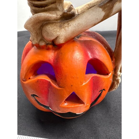 Halloween Skeleton On Light UP Pumpkin Figurine - Picture 3 of 10